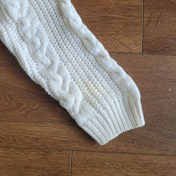 Vintage Cable Knit Sweater Womens S White Cream Mock Neck Fisherman 80s 90s - Picture 4 of 11